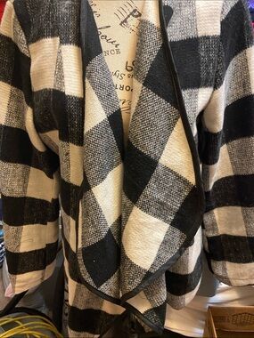 Black & White Buffalo Check Open-Front women’s Sweater/jacket.